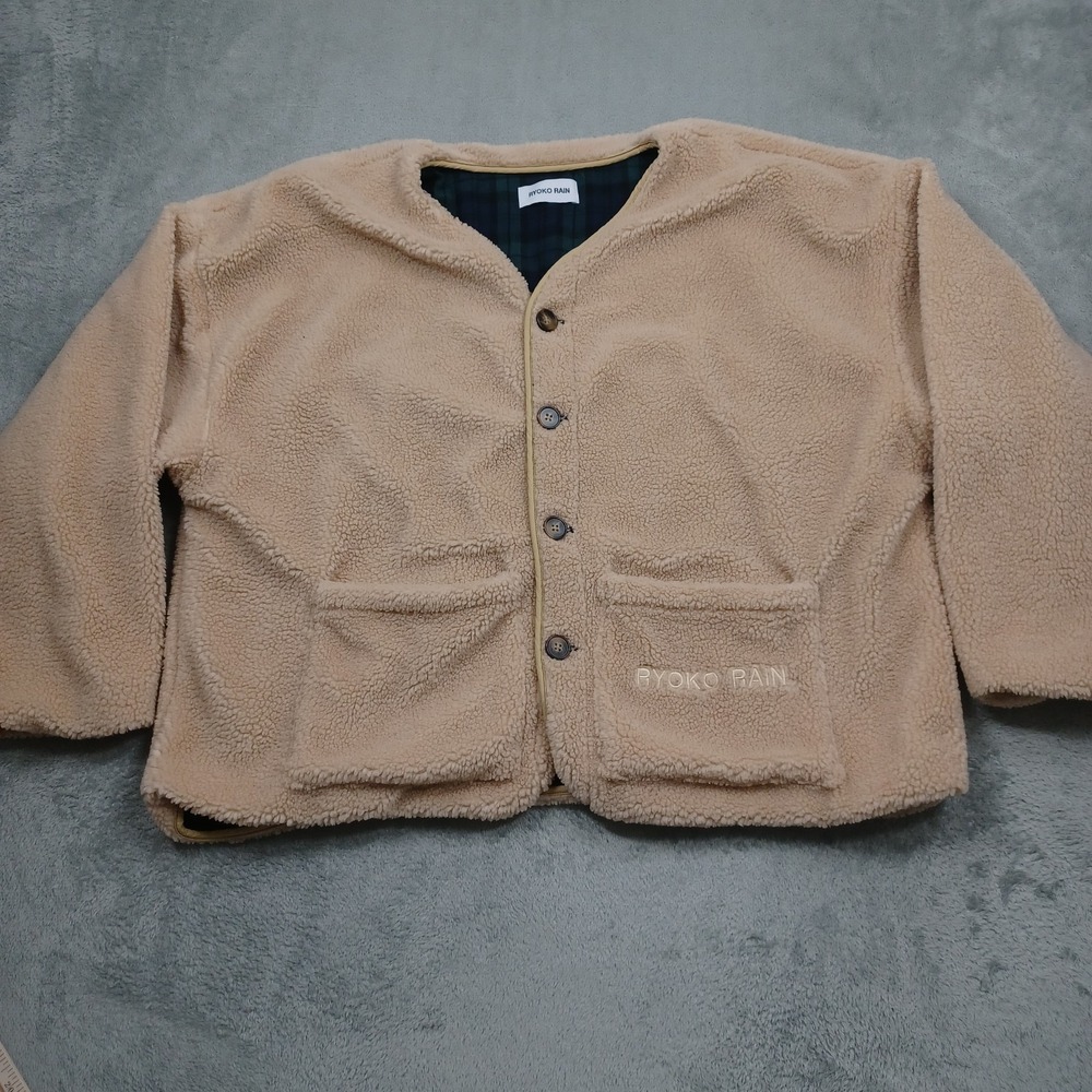 Ryoko Rain Jacket Womens Medium Brown Fleece Button Up Pockets Preppy